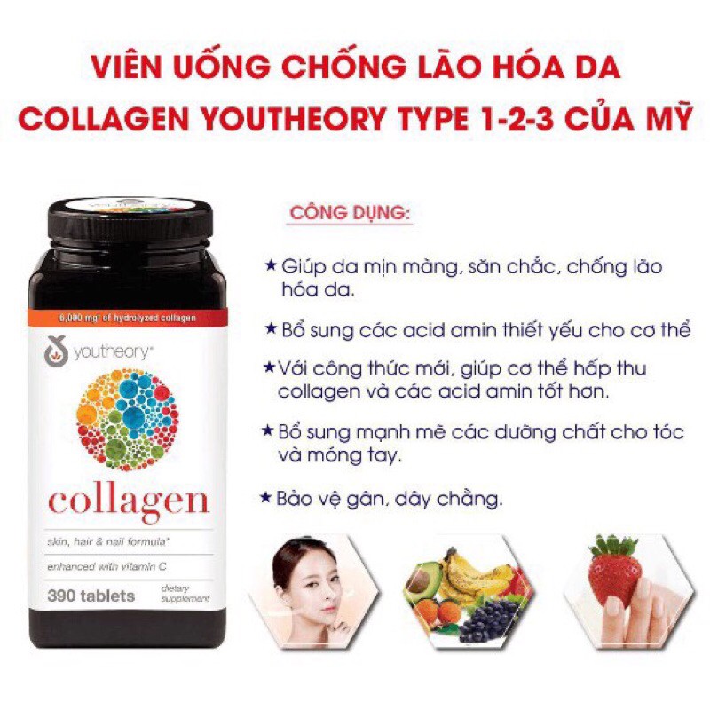 (hàng chuẩn auth/date 2023)viên uống làm đẹp ,lão hoá da colagel youtheory 390 viên của mỹ