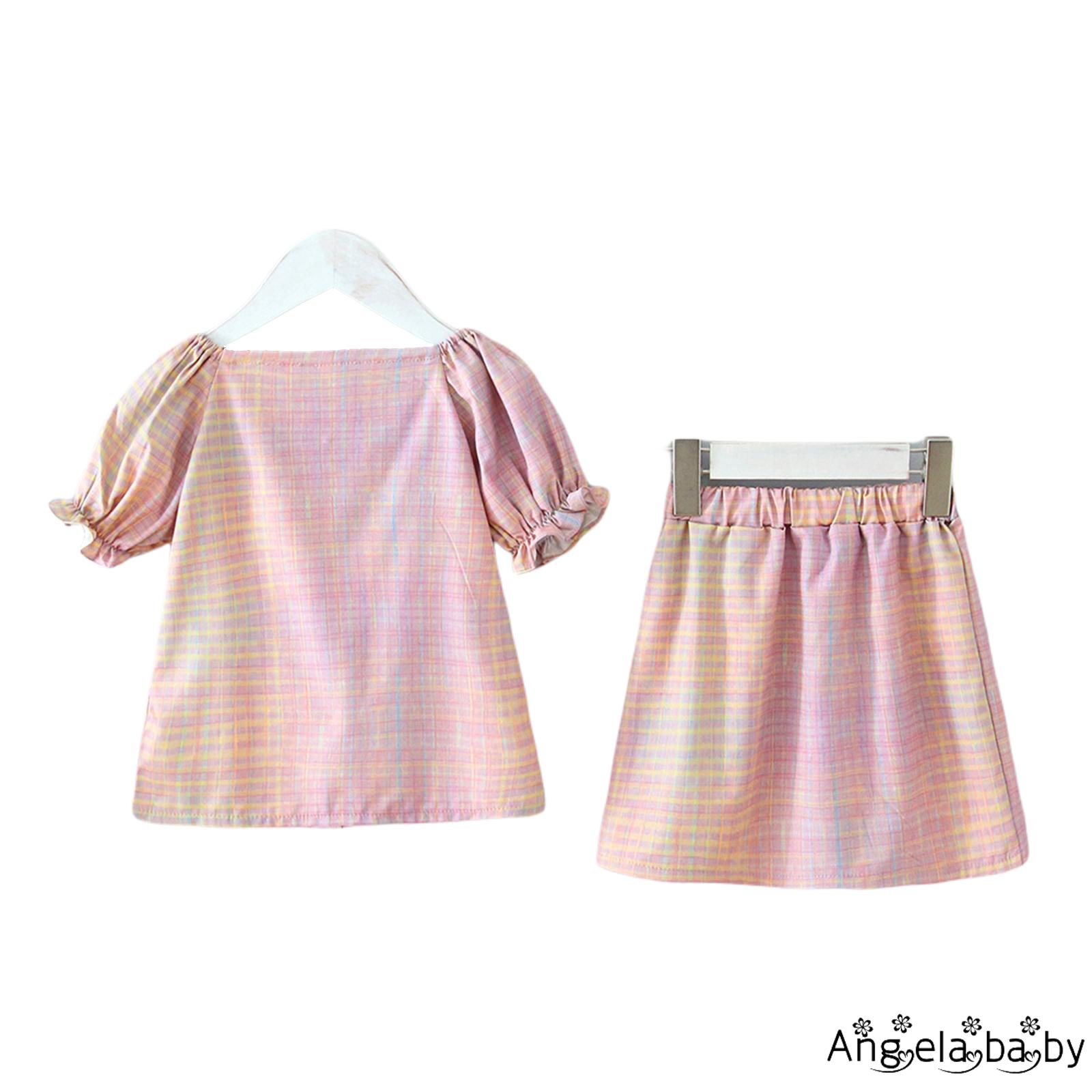 Set Áo Tay Phồng + Chân Váy Lưng Thun Thời Trang Cho Bé Gái