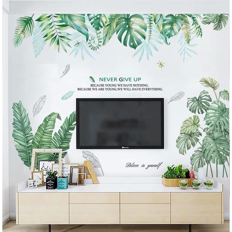 decal dán tường combo tán lá xanh