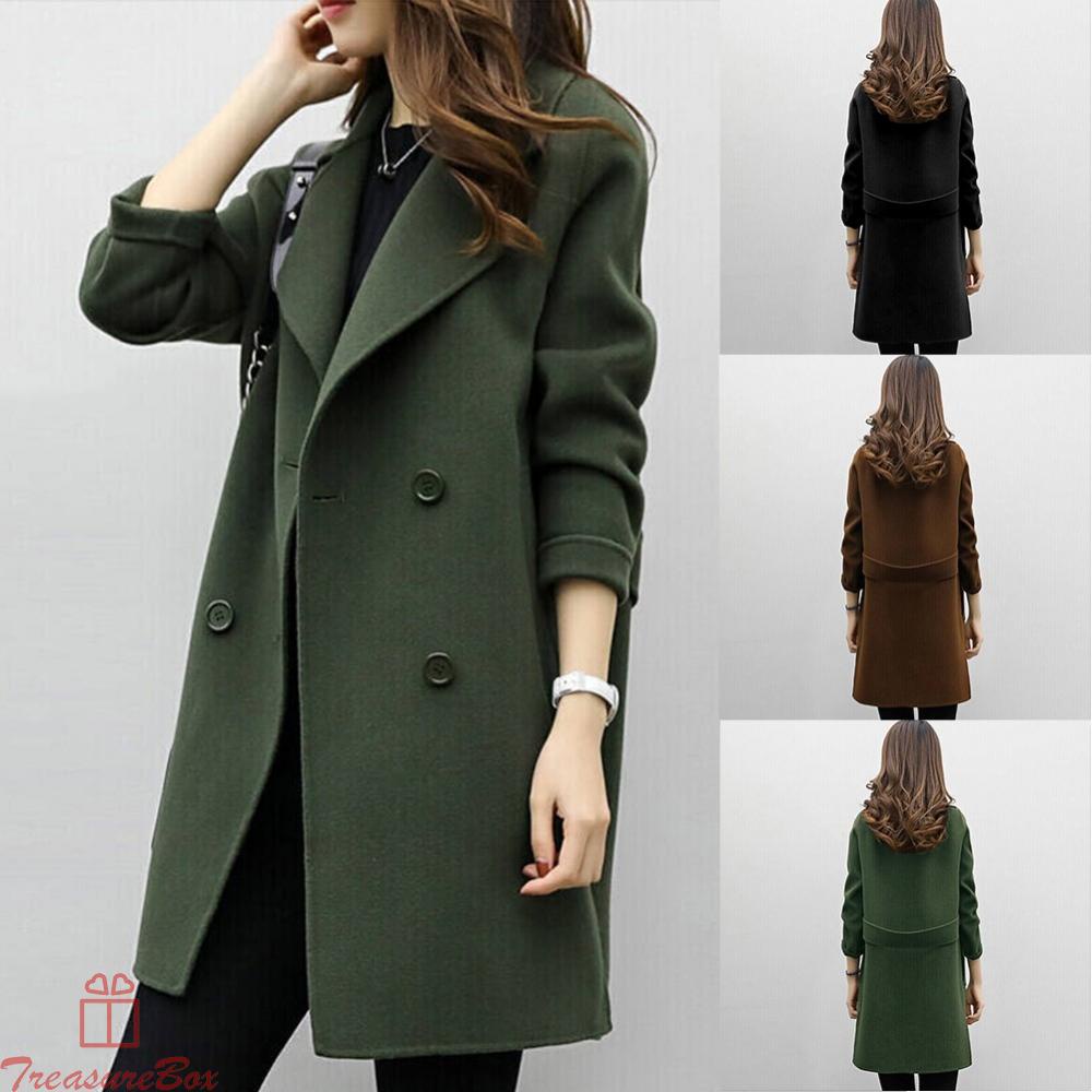 1 X Ladies Overcoat Woolen Trench Coat Winter Womens Long Warm-Jacket Outwear ~