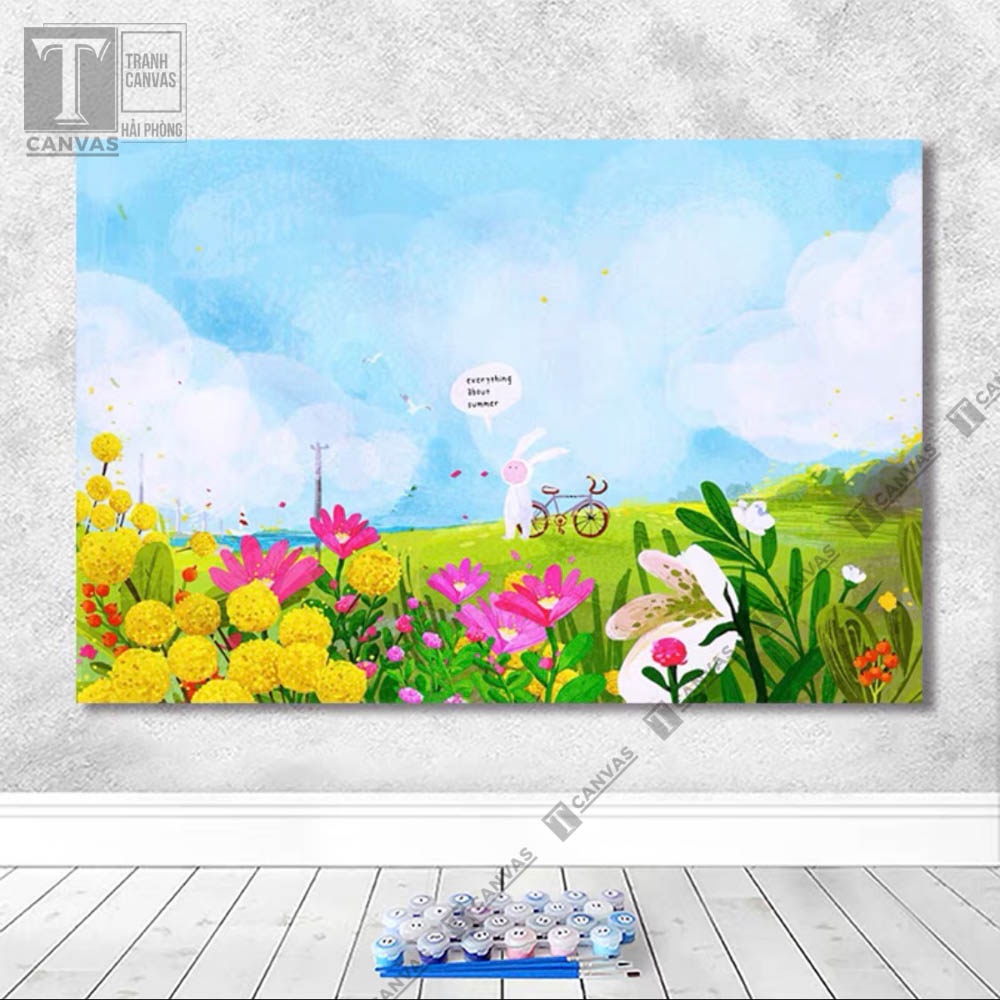 (Giá Xưởng) Tranh Canvas treo tường phòng khách, tranh nghệ thuật, tranh thỏ con màu sắc đáng yêu T11-19 (không khung)