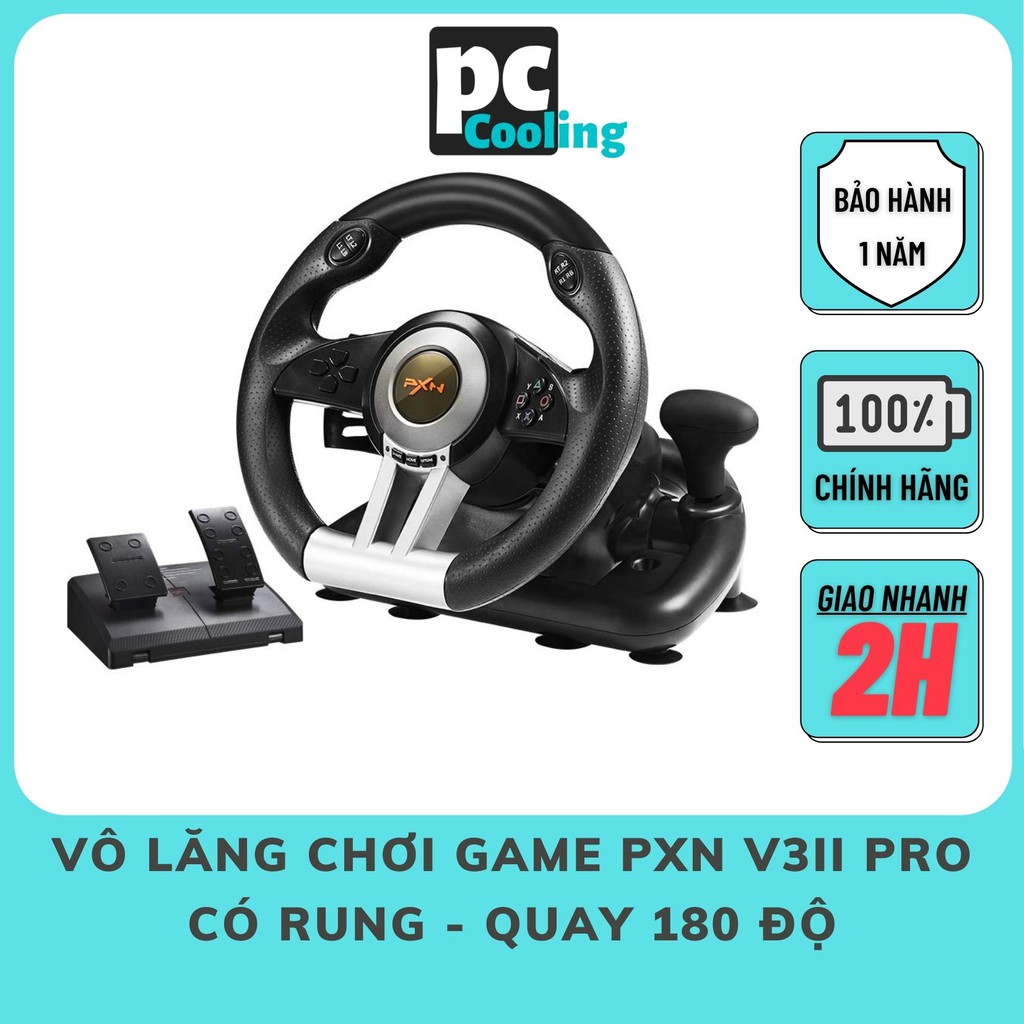 Vô lăng chơi game PXN V3II Pro Racing Wheel cho PC / Playstation 4 ( Quay 180 độ , có rung , có cần số , 6 Platform...)