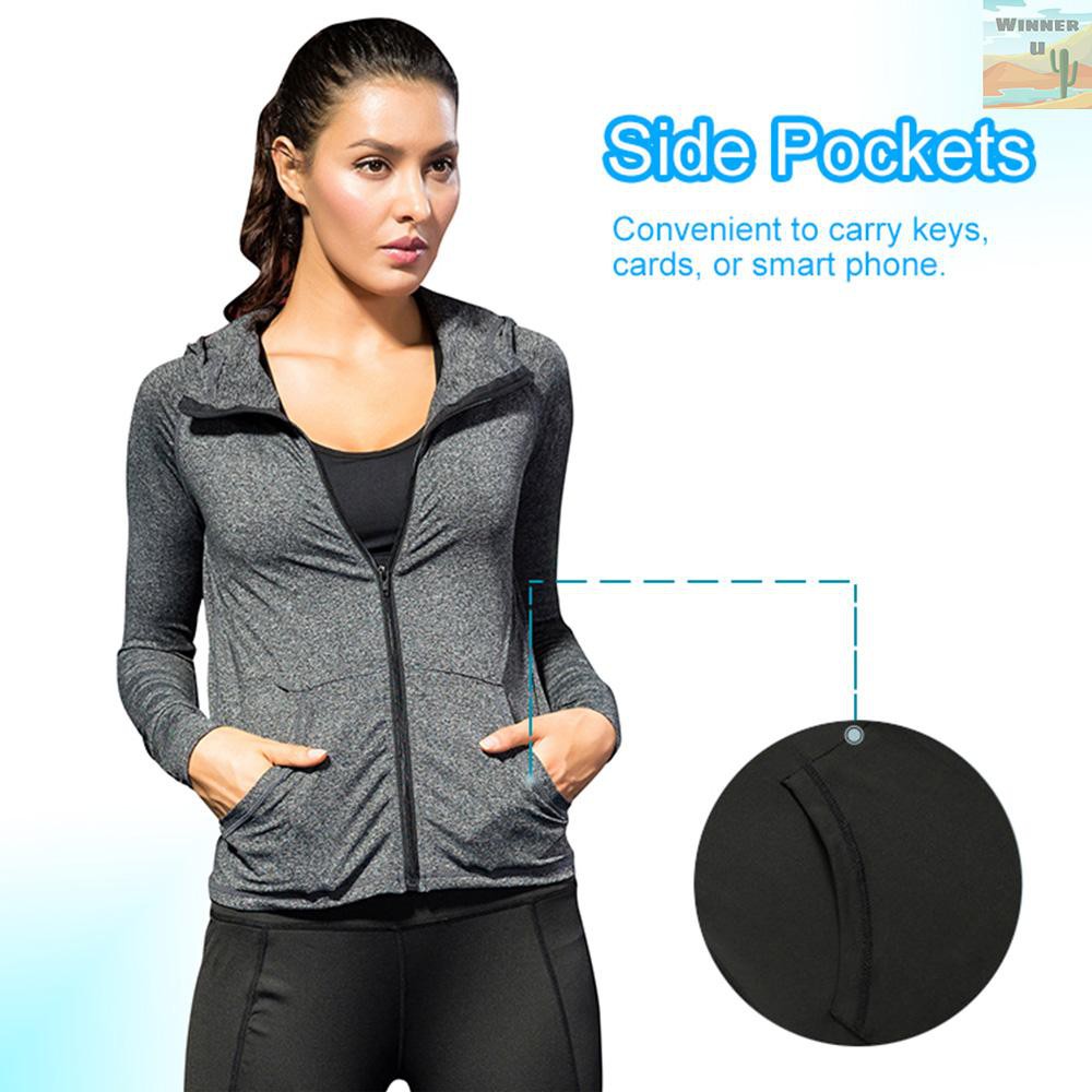 🏆WinnerYou Women Full-zip Hooded Jackets Sport Hoodie Raglan Long Sleeves Pockets Workout Running Exercise Gym Track Sweatshirt Casual Tops Activewear