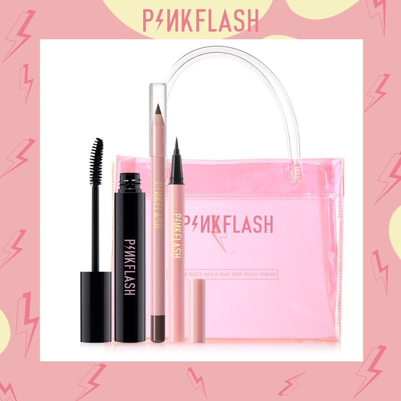 Pinkflash [Hàng mới về] Bộ mỹ phẩm trang điểm mắt Pinkflash gồm mascara bút kẻ mắt và bút kẻ mày đựng trong túi PVC thời trang