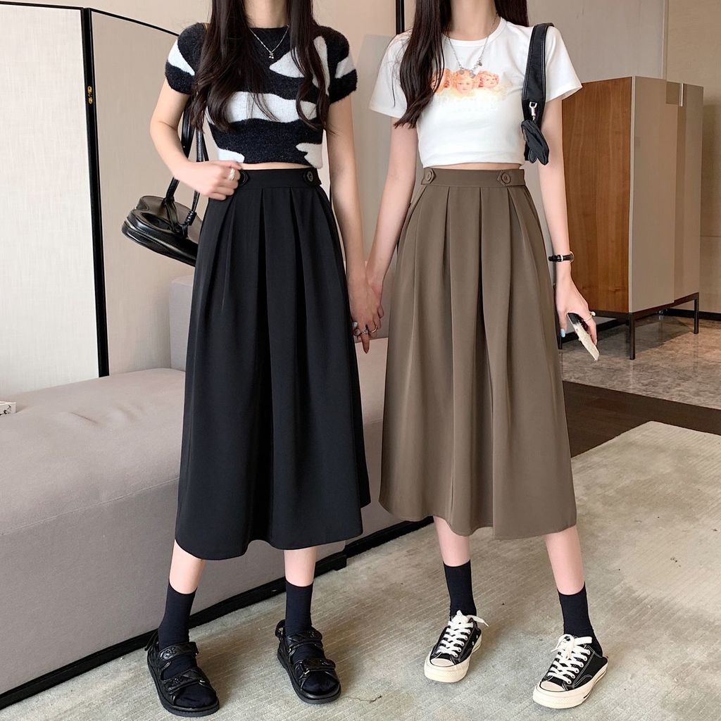 Chân Váy Chữ A Xếp Ly Lưng Cao Co Giãn Thời Trang Mới Cho Nữ