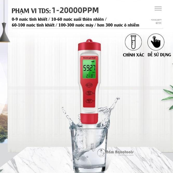 Bút Test Nước 4 in 1 EZ-9908 | Đo pH - TDS - EC và Nhiệt độ | Dùng kiểm tra nước uống, thuỷ canh, bể cá thuỷ sinh