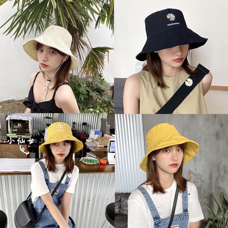 Mũ tai bèo 2 mặt NTB04 Nón Bucket Ulzzang Unisex Họa tiết hoa cúc vành tròn cao cấp