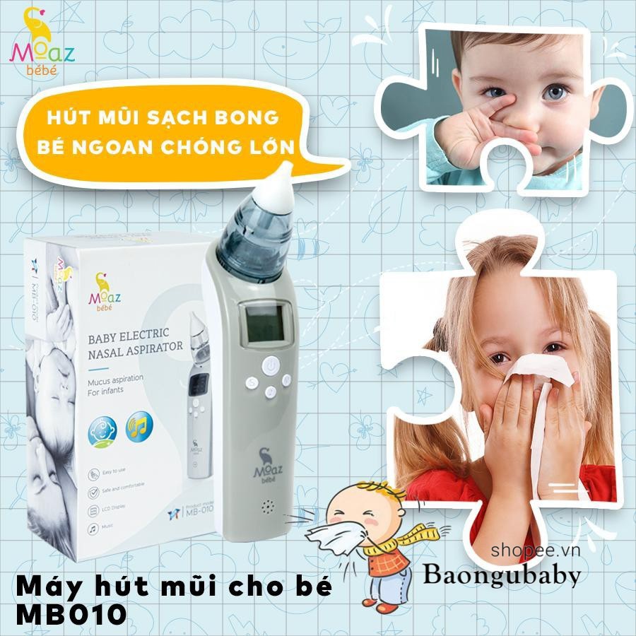 Máy hút mũi Moaz Bebe pin điện trẻ em, dụng cụ vệ sinh mũi an toàn cho bé sơ sinh MB010