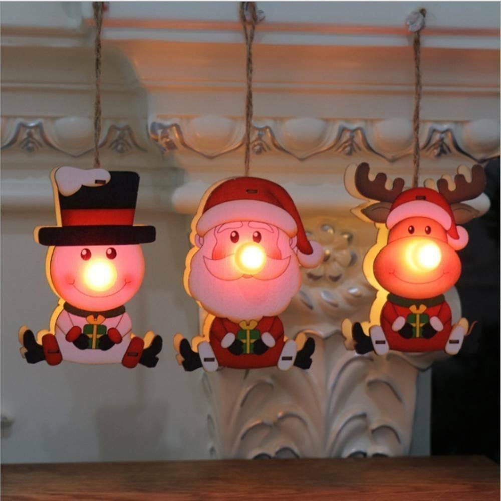 Wooden Tree Light Up Christmas Drop Ornament  Pendants Luminous Xmas Holiday Home Lighting For Christmas Party Decor