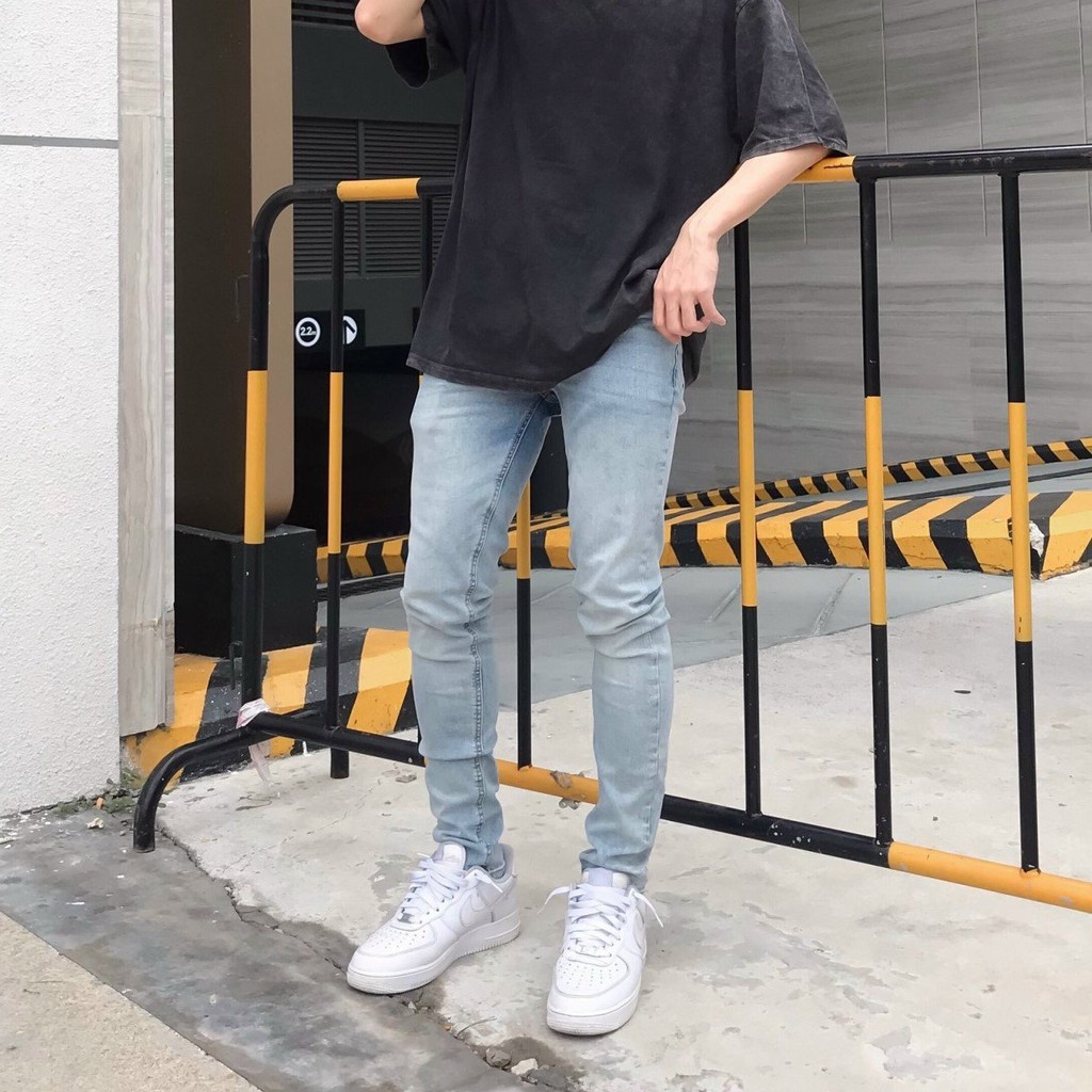 Quần jean nam streetwear cao cấp FNOS NZ20 màu xanh trơn wash bạc form slimfit jean co giãn | BigBuy360 - bigbuy360.vn