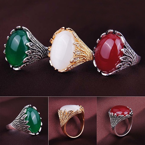 Nhẫn mạ vàng đính ngọc mắt mèo Vintage