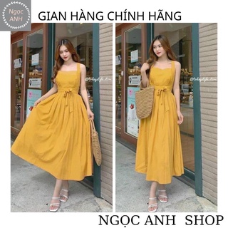 Đầm maxi vàng hở lưng đi biển