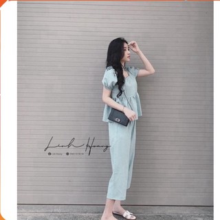 Sét Đũi Cổ Vuông Tay Bồng Ba Màu Cho Nữ
