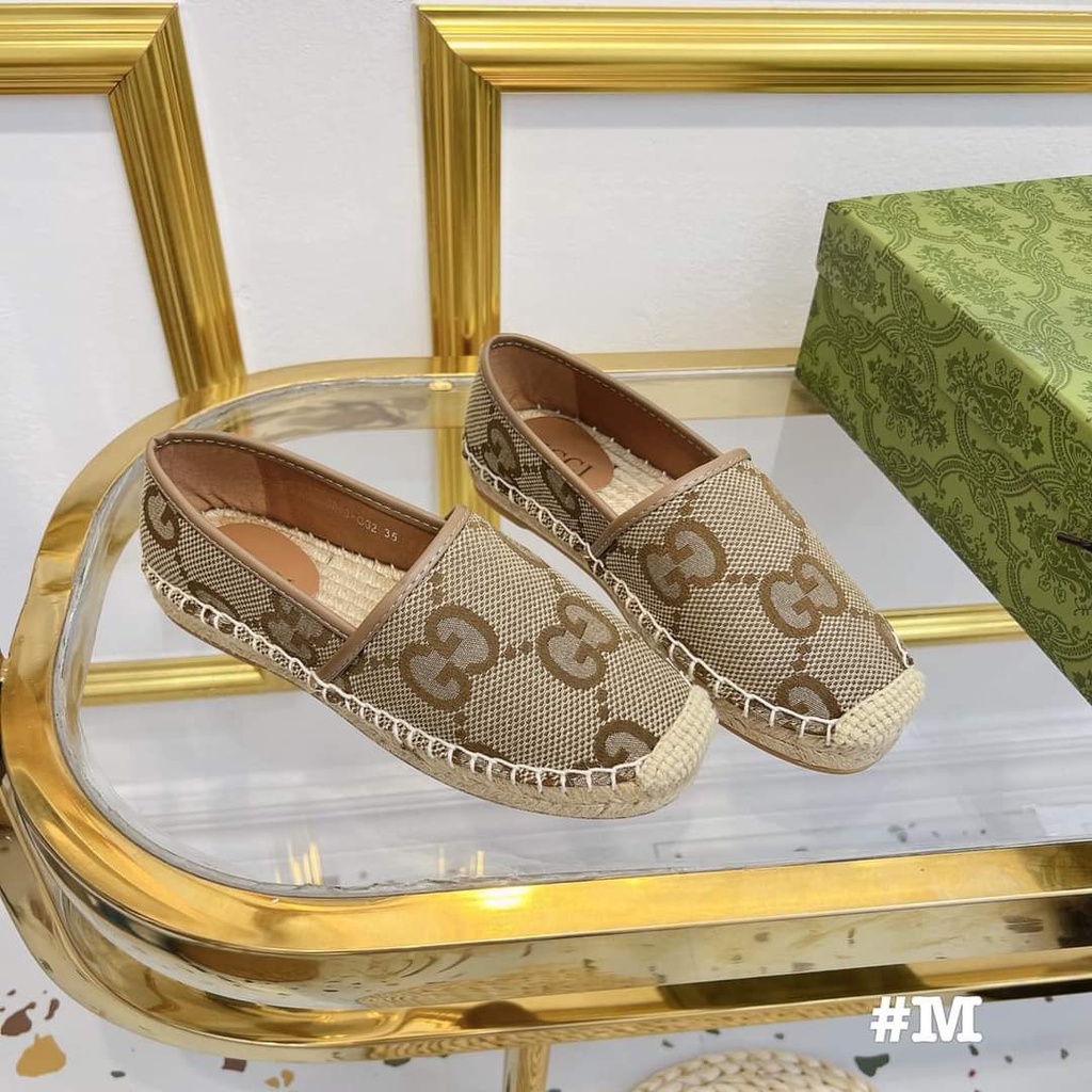 Giày mọi nữ đế cói họa tiết GG Nguyên hộp hãng cao cấp