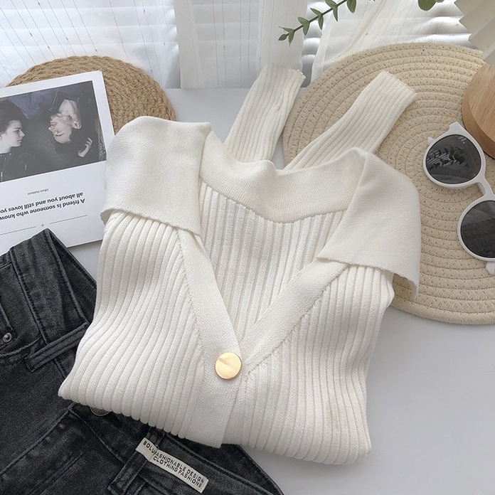 NUZIRO  Áo cardigan  dệt kim tay dài cổ chữ v màu sắc đơn giản phong cách Hàn Quốc cho nữ