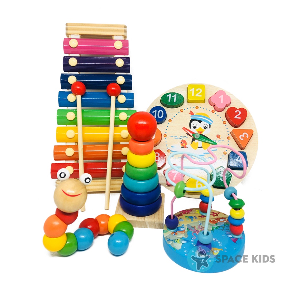 Đồ chơi gỗ giáo dục Montessori Combo 7 món đồ chơi thông minh cho bé phát triển trí tuệ Space Kids