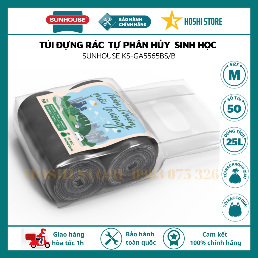 Túi đựng rác phân hủy sinh học SUNHOUSE KS-GA5565B cỡ M, dung tích 25 lít, không gây hại môi trường