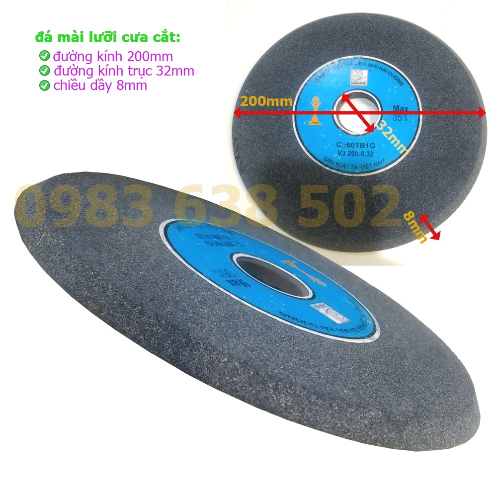 200*8*32 đá mài mài lưỡi cưa cắt gỗ đường kính 200mm trục 32mm dầy 8mm