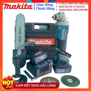 Máy mài pin makita 118v - ruột đồng - không chổi than - tặng kèm 1 lữa cưa xích, 1 đá mài, 1 đá cắt chính h