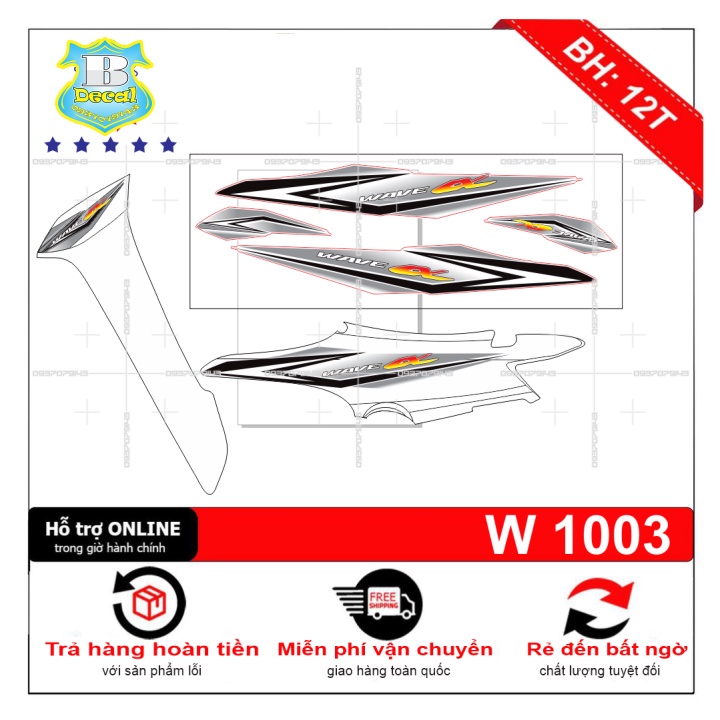 ( Quí khách vui lòng mang ra tiệm cho thợ dán ) Tem wave a 2016 trắng