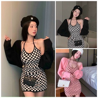 Set Đầm Body Kèm Áo Khoác Ngoài Hoạ tiết caro