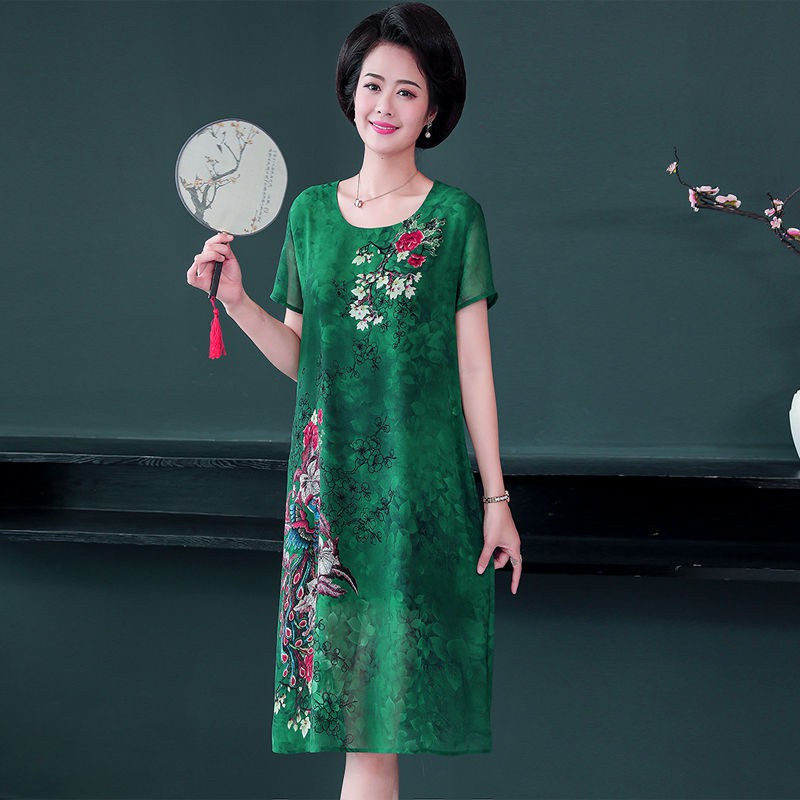 NATIONAL PLUS Zanzea Đầm Chiffon Tay Ngắn Dáng Dài Phong Cách Hồi Giáo Thời Trang Mùa Hè Cho Nữ 40 Tuổi 50