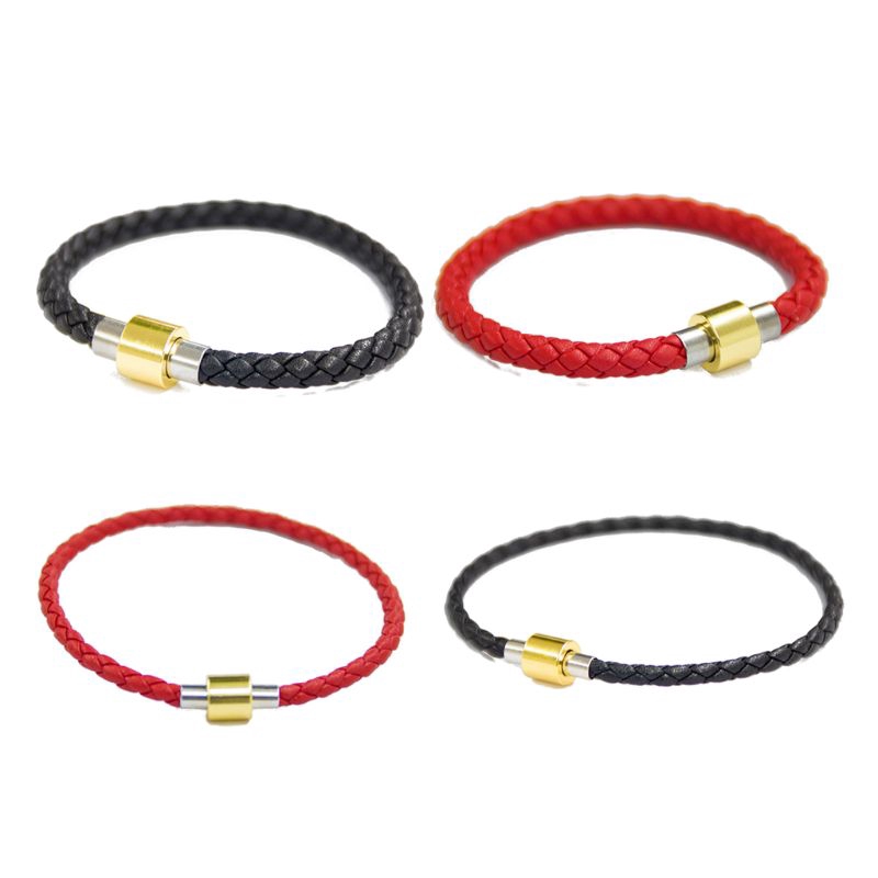 Vòng dây da bện sợi màu đỏ phong cách vintage