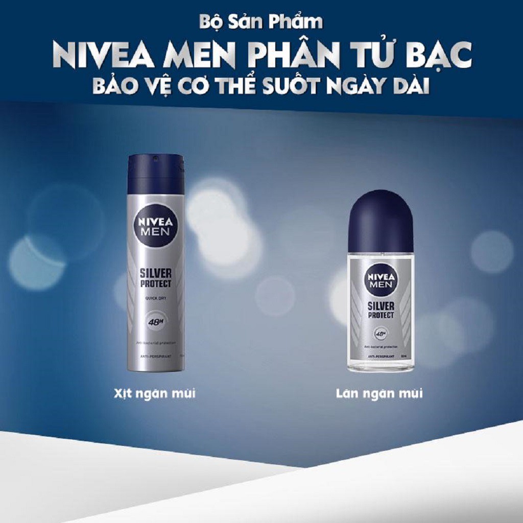 [Mã COSGLORIAT4 -8% đơn 250K] Xịt Ngăn Mùi NIVEA MEN Silver Protect Phân Tử Bạc Kháng Khuẩn 150ml - 82959