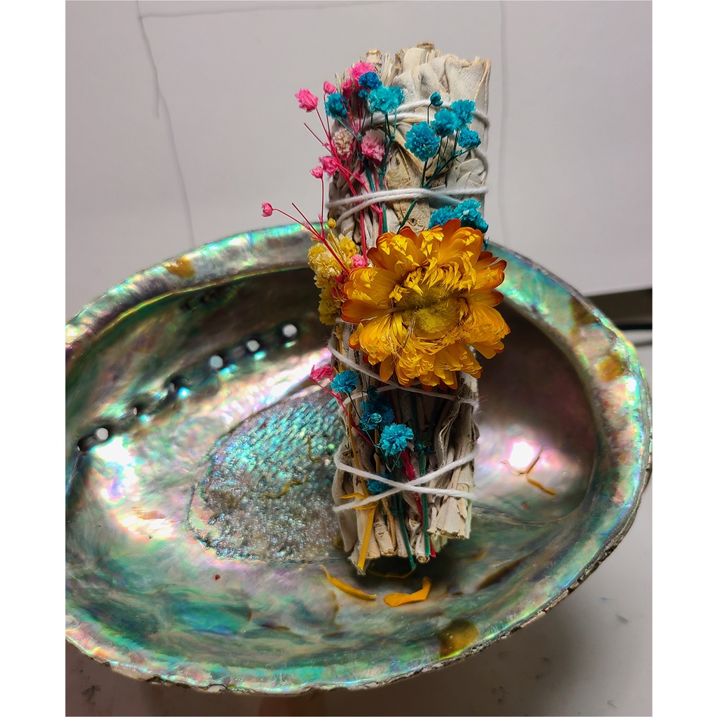 Xô thơm trắng phối hoa cỏ dễ thương 11cm