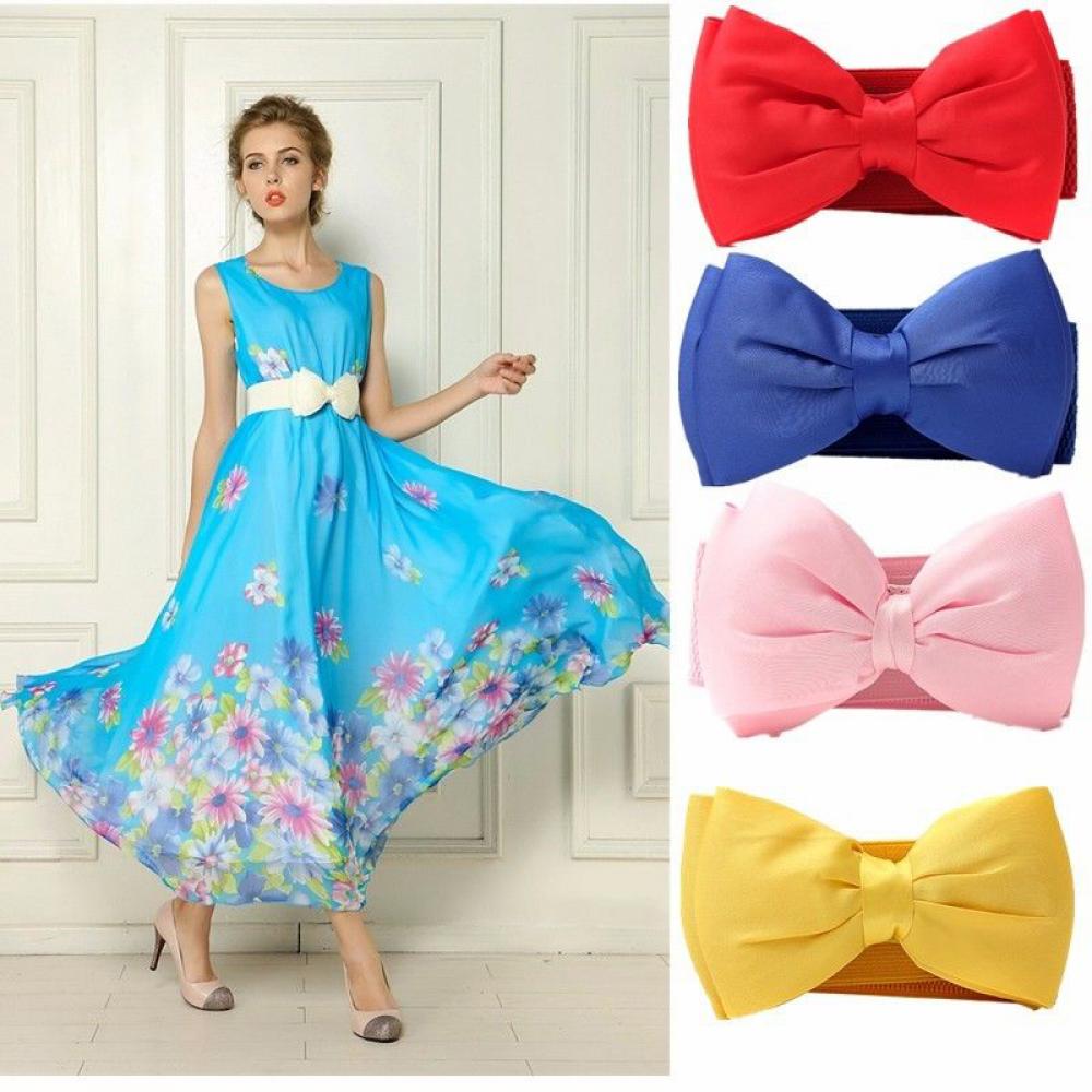 Thắt Lưng Nữ Co Giãn Đính Nơ Màu Đỏ / Đen / Vàng