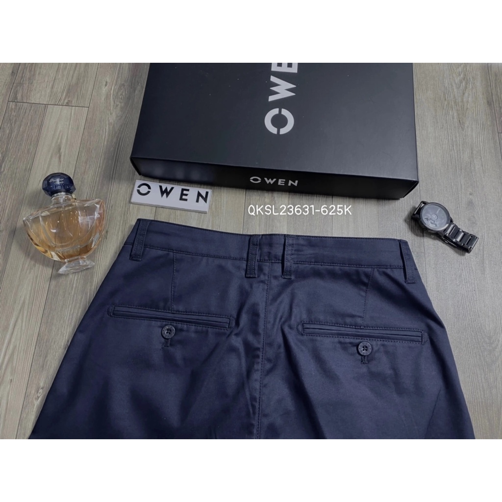 Quần dài kaki nam Owen QKSL23631 khaki công sở cao cấp màu xanh navy trơn dáng slim fit ôm nhẹ vải thô cotton mềm mát