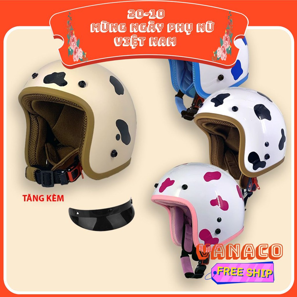 FREESHIP - Mũ bảo hiểm 3/4 đầu bò sữa Lót Màu Cao Cấp,Nút Đồng Chống Rĩ, Nón 3/4 tặng kèm lưỡi trai-Đạt Chuản CR