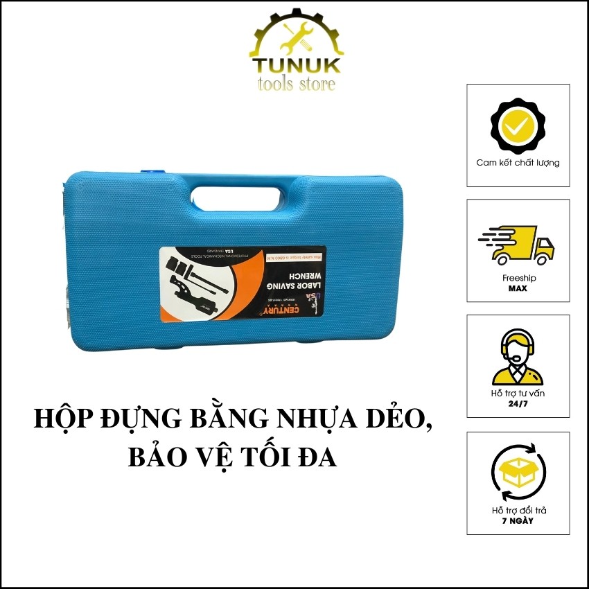 Tay quay cộng lực tháo ốc lốp xe tải chuyên dụng TUNUK, bộ tay vặn tăng trợ lực  mở bulong Century, tặng 2 tuýp 1 inch