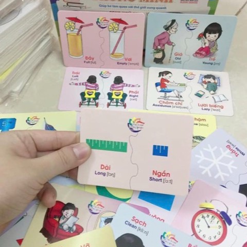 Bộ 416 THẺ HỌC kèm ảnh gồm 16 chủ đề song ngữ Anh Việt cho bé- size nhỏ- QATE0056