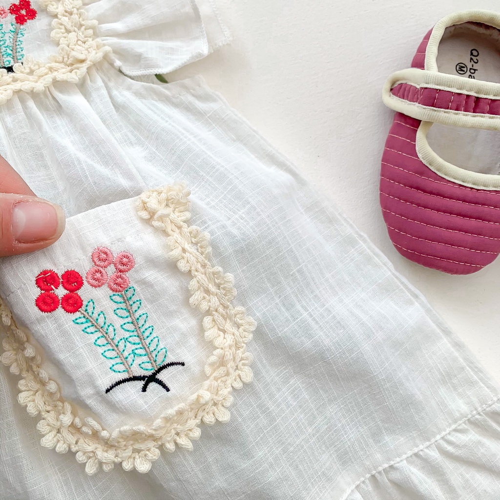 Đầm Công Chúa Mùa Hè Không Tay Bằng Vải Cotton In Hoa Đáng Yêu Cho Bé Gái