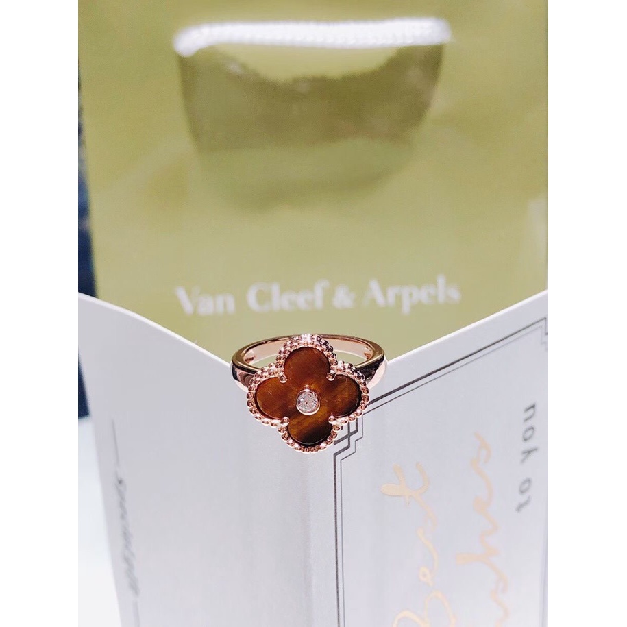 Nhẫn Đôi Bằng Thép Không Gỉ Hình Cỏ Bốn Lá May Mắn