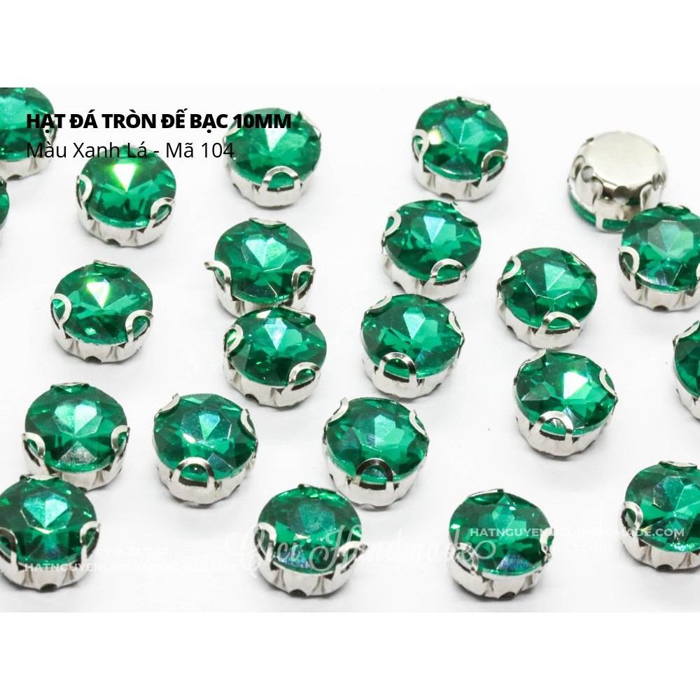 Set 10 hạt đá tròn đế bạc 10mm Cici Handmade chuyên hạt đá hạt pha lê hạt cườm hạt trang sức tự làm phụ kiện