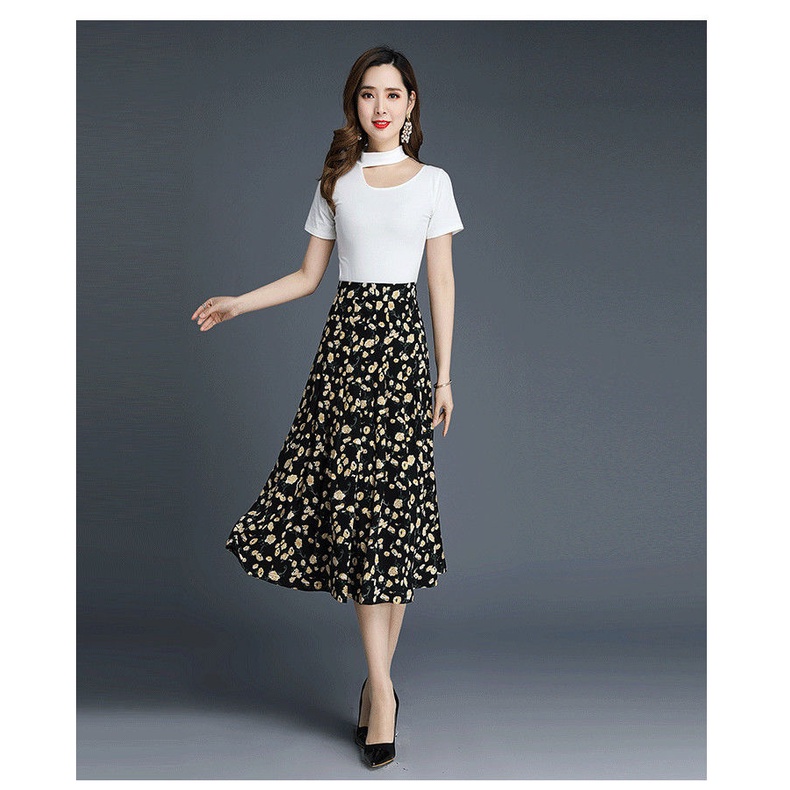 Chân Váy chiffon Dài Dáng Chữ a Lưng Cao Xếp Ly In Họa Tiết Hoa Thời Trang Xuân Hè 2020 Mới