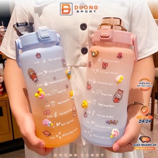 Bình đựng nước 2l dễ thương có vạch báo giờ uống - bình nước thể thao gradient bằng nhựa dung tích 2l tiện dụng freeship