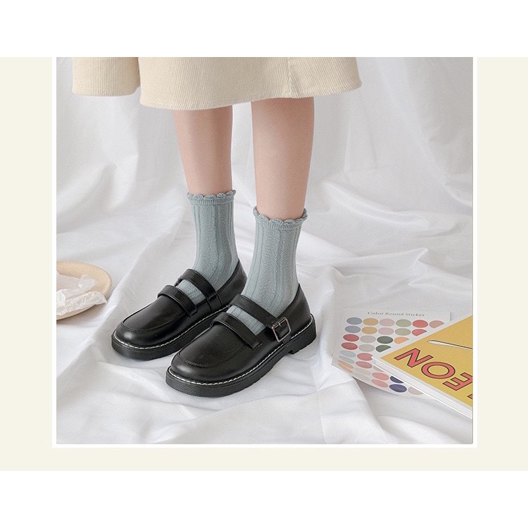 Set 5 đôi tất cổ cao Bivota vớ nữ trơn len gân mẫu mới độc đáo T75