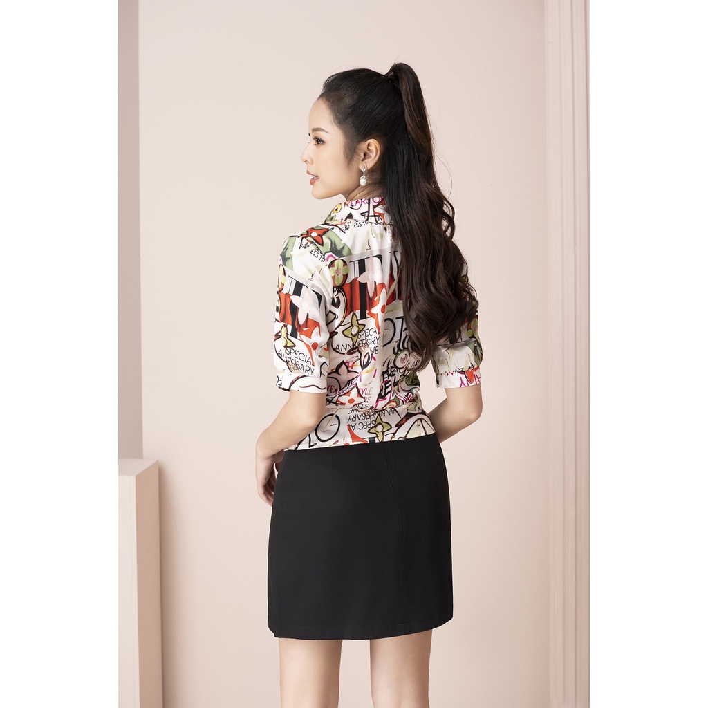 Áo Sơ Mi Nữ Công Sở LUPERI Dáng Bo Eo Tay Ngắn Thanh Lịch, Vải Lụa Satin Cao Cấp LFSM1212