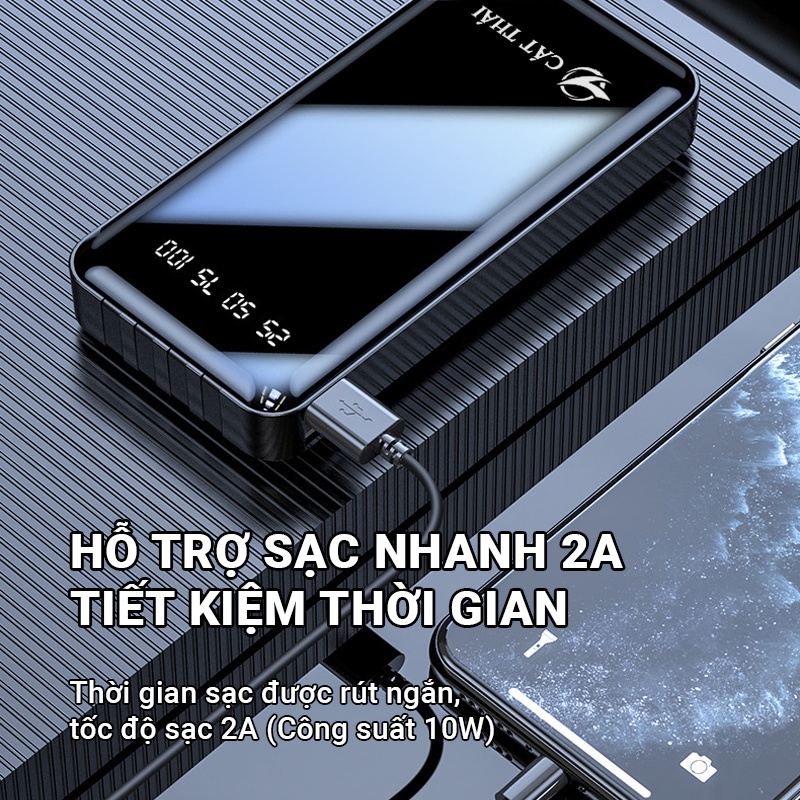 Pin sạc dự phòng Cát Thái YM-290S 20000mAh tích hợp sẵn 4 cáp sạc Micro/Type-C/Lightning/USB hỗ trợ sạc nhanh 2A