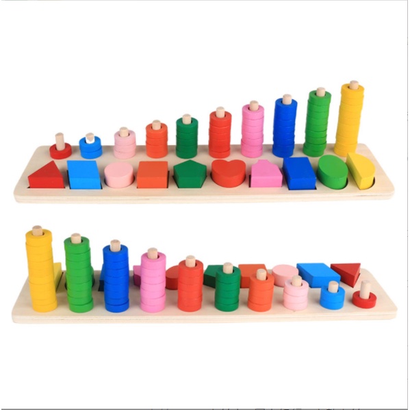 Đồ chơi gỗ bảng tập đếm bậc thang và hình khối thông minh cho bé - đồ chơi bằng gỗ giúp phát triển tư duy trí tuệ
