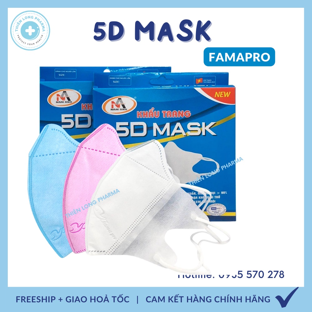 Khẩu trang 5D mask FAMAPRO quai thun khẩu trang y tế kháng khuẩn dày 3 lớp vải không dệt