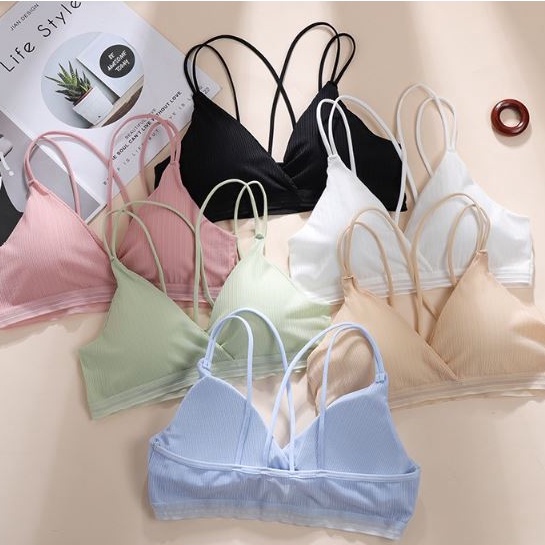 Áo ngực bra nữ len tăm 4 dây thể thao nâng ngực -  Áo lót bralette tập gym coton mềm không gọng mút mỏng - Đồ lót nữ Y17