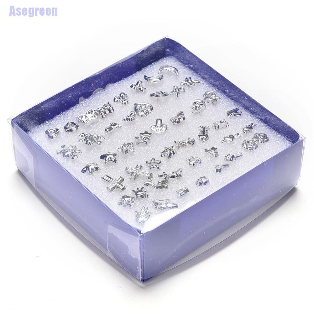 Hộp 24 cặp khuyên tai bằng nhựa mạ bạc kiểu dáng đa dạng thời trang