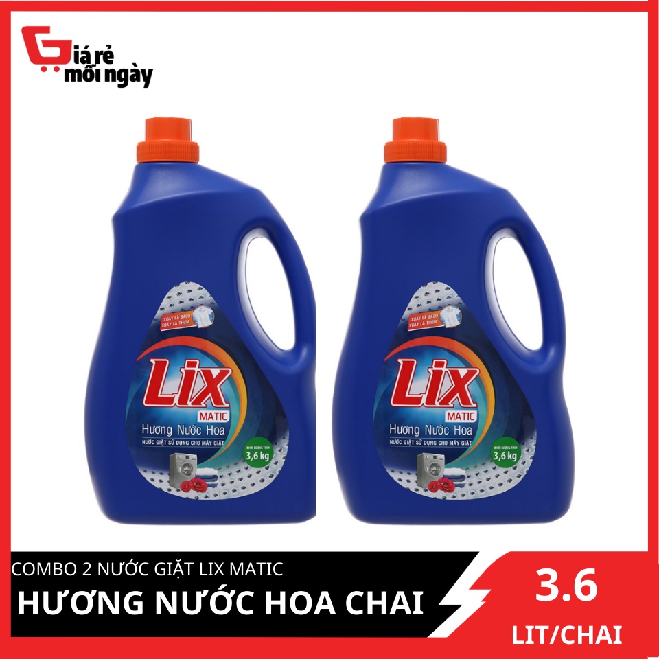 Combo 2 Nước giặt Lix Matic hương nước hoa chai 3.6 lít