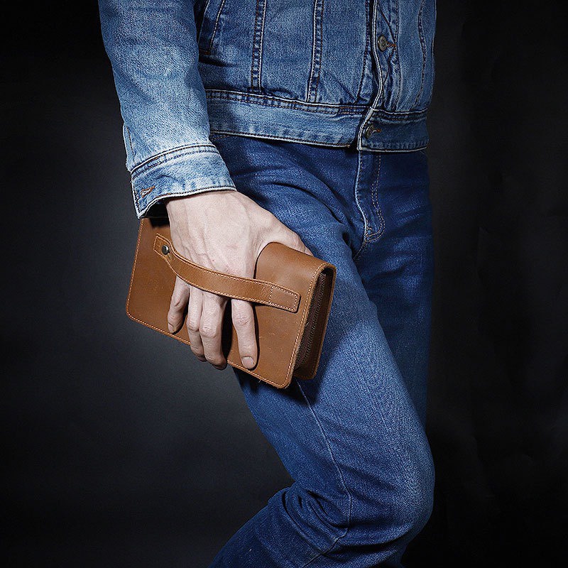 VÍ CẦM TAY DA SÁP 2 NGĂN KHÓA KÉO VD72