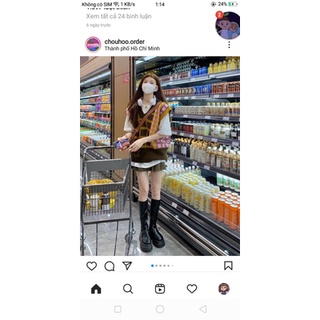 Áo gile len kẻ caro