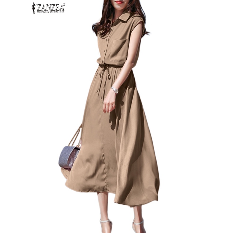 Đầm dài không tay màu trơn ZANZEA thời trang cho nữ